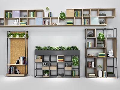 Modern Multilayered Shelving Units With Books Green Plants And Decorative Accents 3d model