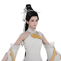 Traditional Female Character In White Robe With Silver Hair Ornaments And Golden Phoenix Embellishments