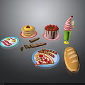 Assorted Delicious Foods Including Pancakes Cake Ice Cream Bacon Pizza And Bread