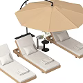 Comfortable Outdoor Lounge Chairs with Wooden Frame Beige Cushions Folded Towels Umbrella and Side Table
