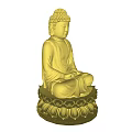 Yellow Sitting Buddha Sculpture with Lotus Base and Meditation Hands