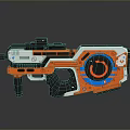 Futuristic Sci Fi Gun With Orange White Blue Tactical Design Aiming Scope And Circular Component