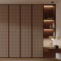 Modern Minimalist Wardrobe Design With White Light Wood And Dark Checkered Sliding Door Panels