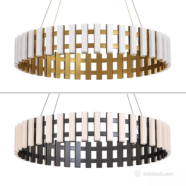 Modern Chandelier Design With Gold And Black Frames And White Elongated Elements 3d model