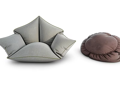 Star Shaped And Round Fabric Lazy Sofa In Gray And Brown Colors 3d model