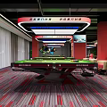 Spacious Modern Billiard Room Interior With Green Table Comfortable Seats And Ceiling Lighting