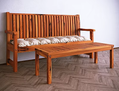 Modern double sofa solid wood sofa coffee table combination 3d model