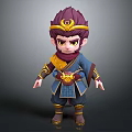 Cartoon Monkey Character 3D Model With Traditional Blue Costume And Gold Accessories