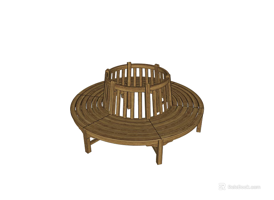 Wooden Circular Outdoor Chair With Round Seating And Garden Patio Design 3d model 
