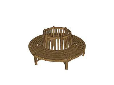 Wooden Circular Outdoor Chair With Round Seating And Garden Patio Design 3d model