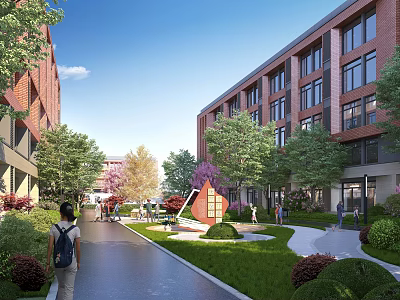 Modern School Campus Garden Landscape With Lush Plants Paved Walkways And Open Activity Spaces 3d model