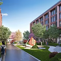 Modern School Campus Garden Landscape With Lush Plants Paved Walkways And Open Activity Spaces