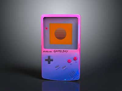 Nintendo Game Boy Handheld Electronic Gaming Console With Gradient Pink Purple Design And Orange Screen 3d model
