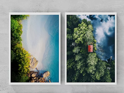 Aerial View Landscape Paintings With Beach White Sand Turquoise Water Forest And Red House 3d model