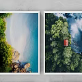 Aerial View Landscape Paintings With Beach White Sand Turquoise Water Forest And Red House