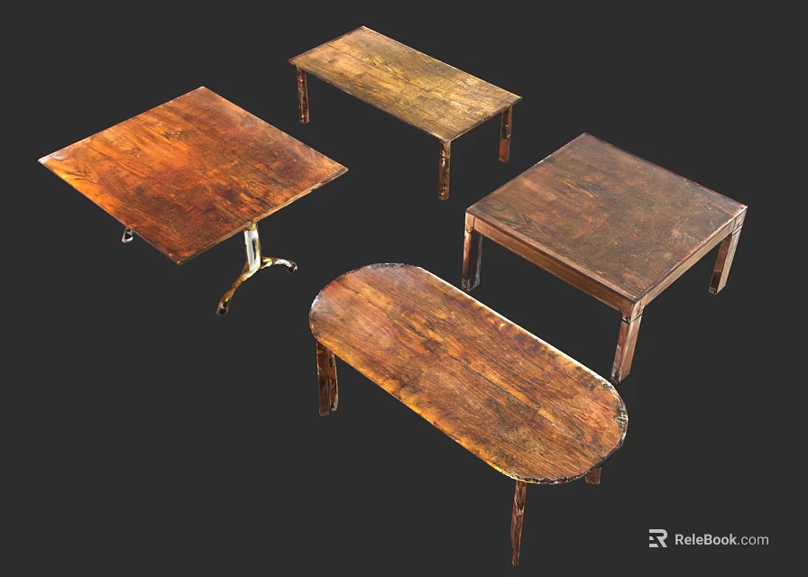 Natural Wooden Dining Tables With Various Shapes Including Rectangular Oval And Square 3d model 