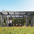 Outdoor Metal Pergola With Transparent Roof For Garden Relaxation Surrounded By Greenery