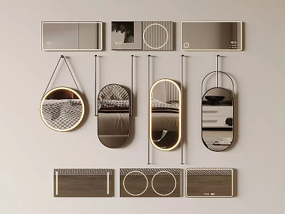 Modern Various Shaped Wall Mounted Mirrors With Stylish Designs And Decorative Frames 3d model