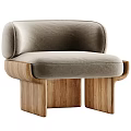 Modern Lounge Chair With Brown Velvet Upholstery And Curved Wooden Legs Design