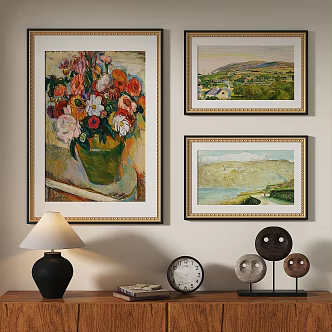 French Retro Light Luxury Simple Middle Ancient Abstract Nordic Decorative Painting 3d model