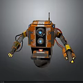 Detailed Orange Robot Design With Mechanical Arms Blue Cameras And Structure