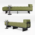 Green Tufted Upholstered Ottoman With Black Frame And Side Table Decor 3d model
