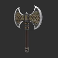 Decorative Double Headed Axe With Intricate Patterns Wooden Handle And Metal Accents