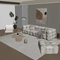 Modern Living Room Interior With Beige Sofa Carpet Decorative Painting Side Table And Plants