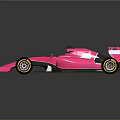 Pink Streamlined Formula 1 Race Car With Rear Wing Black Tires And Yellow Rims