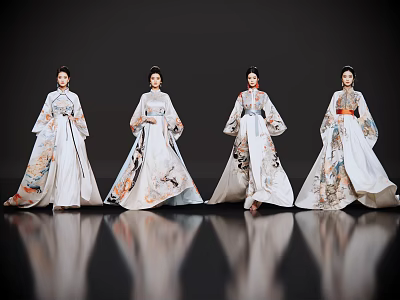 2D Modern Figure Hanfu Model T-stage Show Fashion Model Fashion Show Chinese Style Hanfu Beauty Chinese Style Fashion Show 3d model