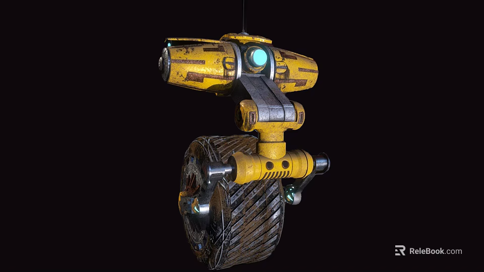 Yellow Mechanical Robot Character With Blue Eye And Detailed Gear Structure Design 3d model 
