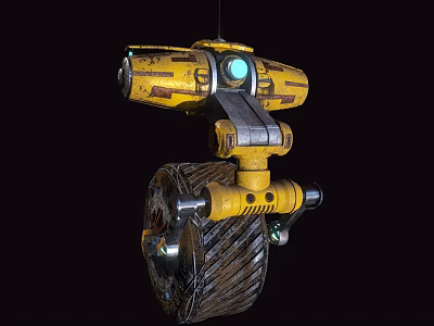 Yellow Mechanical Robot Character With Blue Eye And Detailed Gear Structure Design 3d model