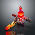 Fiery Red Hooded Creature With Glowing Eyes Holding Large Orange Key Weapon