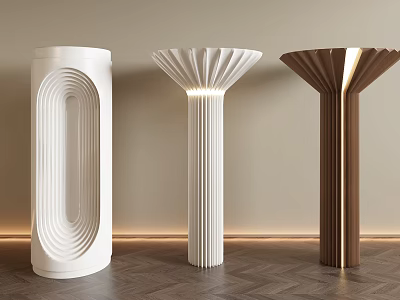 Modern Decorative Columns With Curved White And Brown Designs And Built In Lighting 3d model