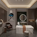 Elegant SPA Sauna Room Interior With Massage Bed Round Mirror Comfortable Chair And City View