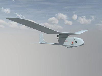 White Fighter Jet Flying With Long Wings Propeller And Emblem In Blue Sky With Clouds 3d model