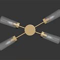 Modern Gold Metal Chandelier With Four Glass Shades And Bulbs For Elegant Interior