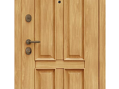 Wooden Hinged Door With Classic Panel Design Wood Grain And Secure Lock Handle 3d model
