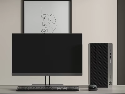 Modern Desktop Computer Setup With Monitor PC Tower Keyboard And Mouse On Desk 3d model