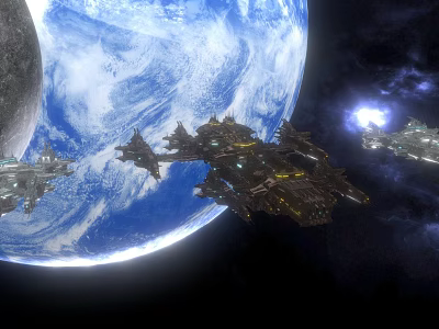 Sci Fi Spacecraft Flying Near Earth And Moon In Outer Space 3d model