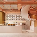 Modern Bubble Tea Shop Interior With Spiral Staircase And Display Shelves