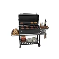 Outdoor Black Grill Cart With Firewood Storage Plates And Cups