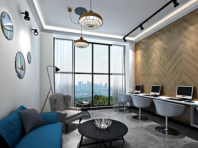 modern office public office computer desk and chair 3d model