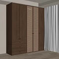 Modern Wooden Wardrobe With Rattan Doors And Drawers For Bedroom Storage