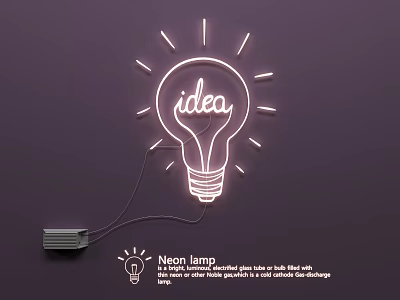 Creative Neon Lamp Combination With Bulb Shape Idea Text And Power Supply 3d model