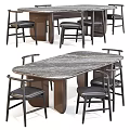 Modern Dining Table Set With Marble Texture Tabletop And Dark Upholstered Chairs 3d model
