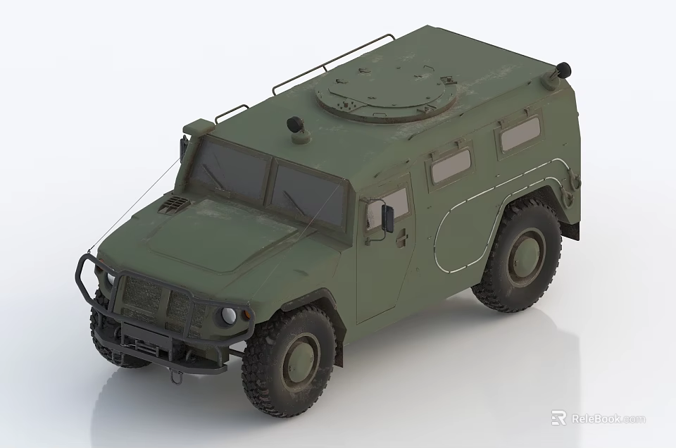 Military Green Armored Utility Vehicle With Tactical Design And Heavy Duty Tires 3d model 