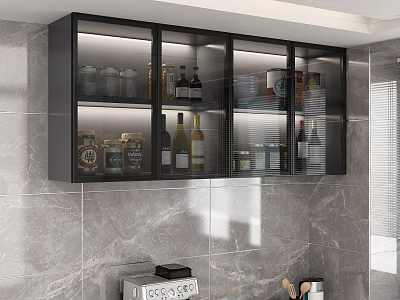 Modern Kitchen Wall Cabinets With Glass Doors And Storage For Bottles Jars 3d model