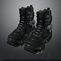 Modern Black Roller Skates With Metal Buckles Laces And Durable Wheels