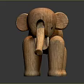 Handmade Wooden Elephant Doll with Carved Details and Smooth Surface 3d model